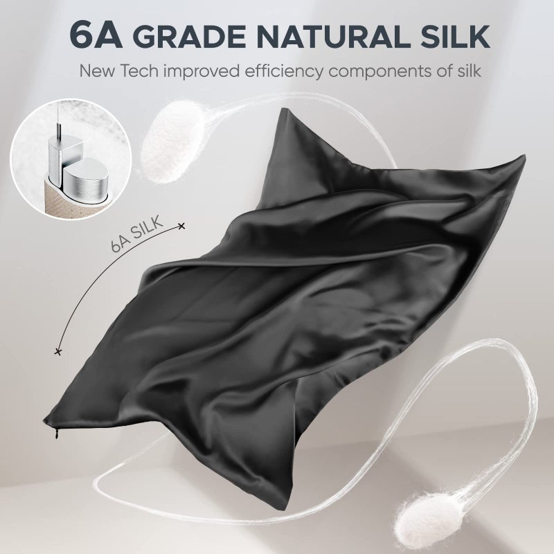 CAAIR 100% Pure Mulberry Silk Pillowcase for Hair and Skin - Allergen Resistant Dual Sides 600 Thread Count Silk Bed Pillow Cases with Hidden Zipper 1pc King Size Black - Image 3